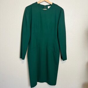 Vintage 90s Preview Collection Emerald Green 100% Wool Sheath Dress Size‎ 6